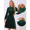 Allegra K Women's Velvet Mock Neck Button Front Ruffle Vintage Flared Dresses - 2 of 4