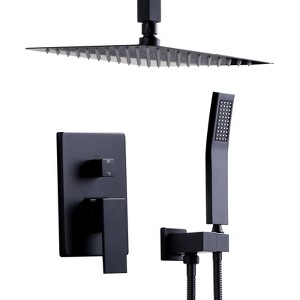 WOWOW 8-Spray 10 in. Dual Shower Head Wall Mounted Rain Shower Faucet with 1.8-GPM in Matte Black - 1 of 4