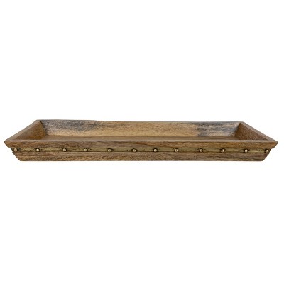 Brass Stripe Detail Tray Mango Wood & Metal by Foreside Home & Garden