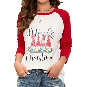 Coolmee Women Christmas Sweatshirts Long Sleeve Pullover Shirts Funny Garden Gnome Graphic Tees Tops - 1 of 4