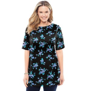 Woman Within Women's Plus Size Perfect Printed Short-Sleeve Boatneck Tunic - 1 of 2