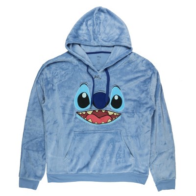 Seven Times Six Disney Stitch Hoodie Big Face Crushed Velvet Fleece Adult Sweatshirt