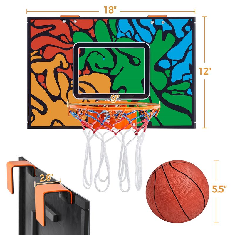 Yaheetech Over The Door Mini Basketball Hoop Set, Orange/Blue, 3 of 8