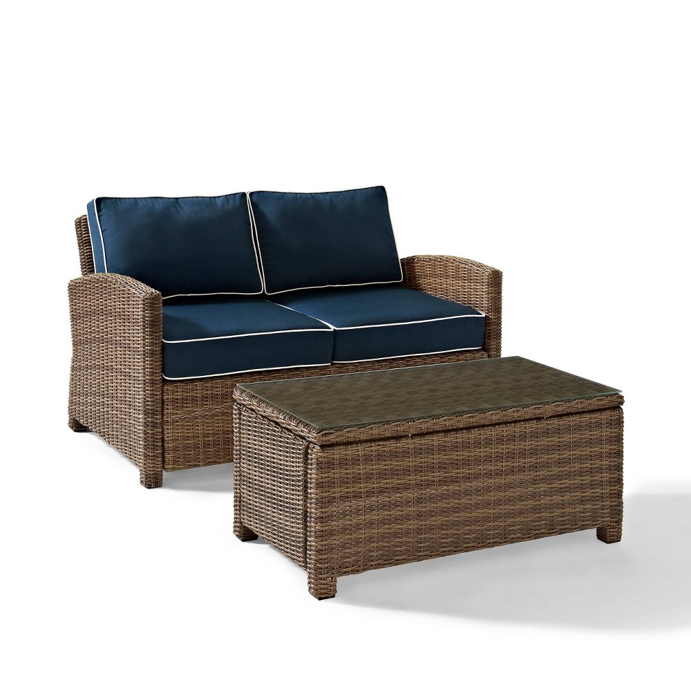 Photos - Garden Furniture Crosley Bradenton 2pc Outdoor Wicker Conversation Set - Navy -  Weathered B 