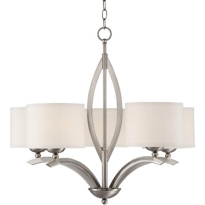 Possini Euro Design Brushed Nickel Chandelier 27 1/4" Wide Modern White Linen Drum Shades 5-Light Fixture for Dining Room House