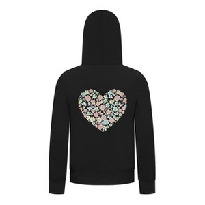 Everyday Kids Floral Heart Girls Zip Up Hoodie – Pastel Flower & Butterfly Graphic Sweatshirt - 1 of 4