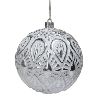 Northlight 3.5" Matte White and Silver Floral Distressed Christmas Ball Ornament