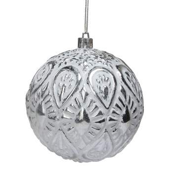 Northlight 3.5" White and Silver Floral Distressed Christmas Ball Ornament
