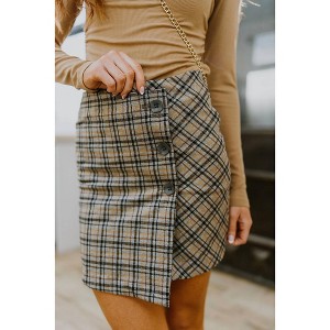 Women's Late To Class Plaid Mini Skort - White Birch - 1 of 4