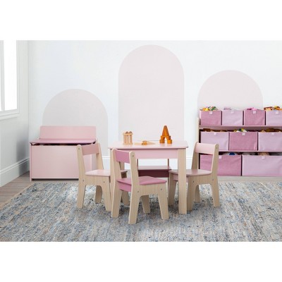 Blush and Natural Wooden Kids Play Table and Chair Set