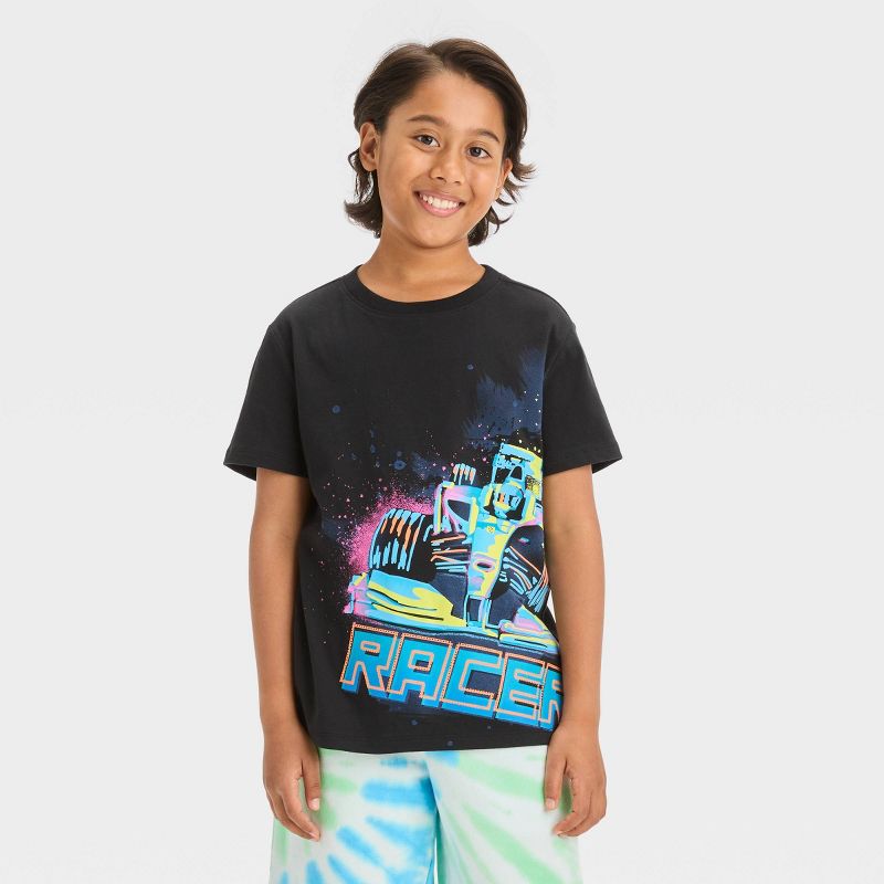 Boys' Short Sleeve Neon Race Car Graphic T-Shirt - Cat & Jack™ Black, 1 of 5