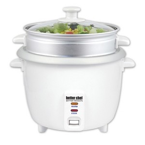 Better Chef 5 Cup Rice Cooker with Food Steamer Attachment in White - 1 of 4