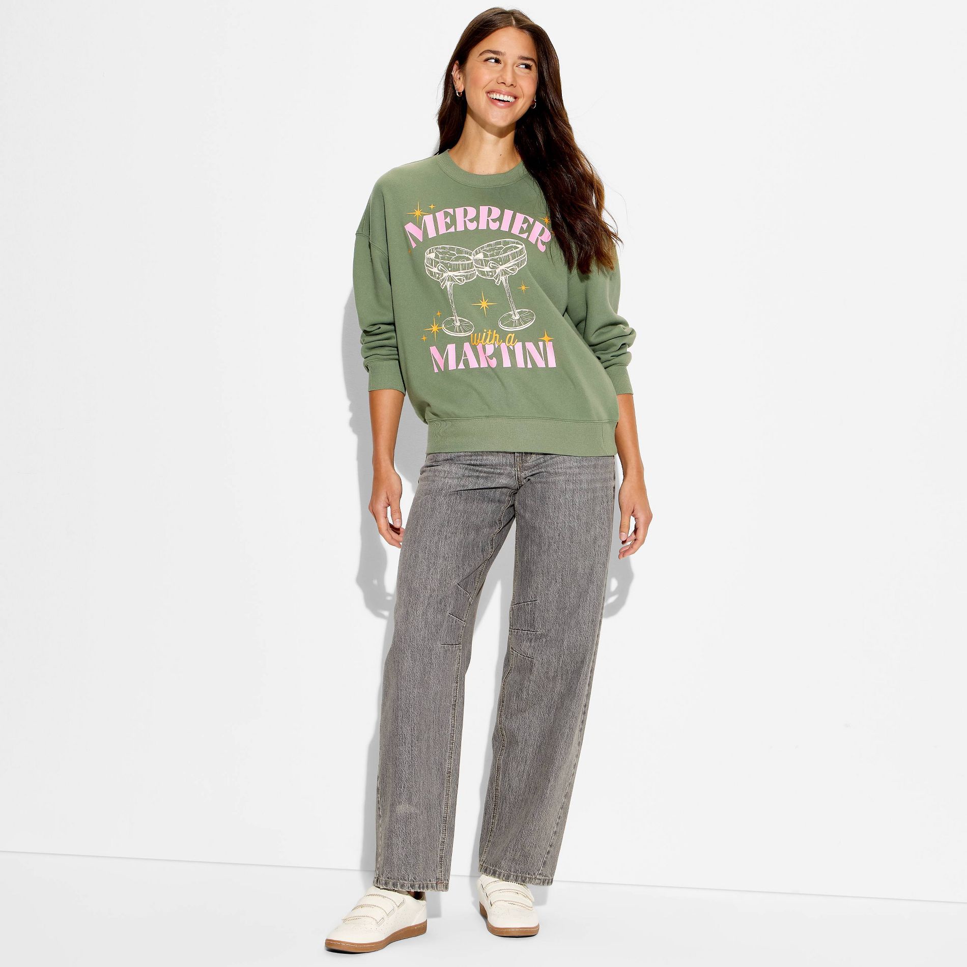 Women's Merry Martini Graphic Sweatshirt - Light Green