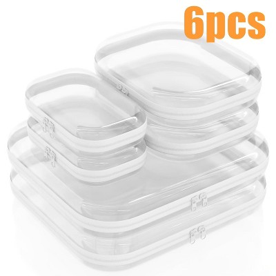 Lycvki 6-pcs Transparent Hard Storage Bags with Double Zippers in 3 Different Sizes