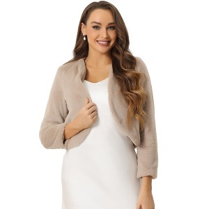 INSPIRE CHIC Women's Long Sleeve Open Front Cropped Winter Faux Fur Jacket - 1 of 4