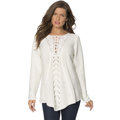 Roaman's Women's Plus Size Lace Yoke Pullover - 2x, Beige : Target