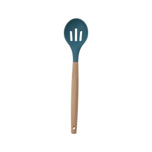 Unique Bargains Spoon Hand Wash Only Wooden Handle Slotted Spoon Silicone Wooden Handle 12.6" 1 Pc - 1 of 4