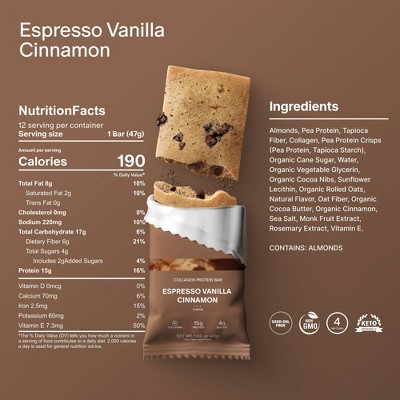 Stars + Honey Collagen Espresso Vanilla Cinnamon Protein Bars - 15g Protein - 8.3oz/5pk