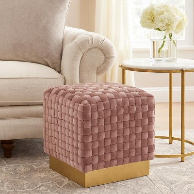 LeisureMod Myrtle 19" Square Velvet Ottoman – Elegant Weave Design with Gold Base for Living Room, Bedroom, Lounge, Office & Contemporary Spaces