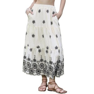 INSPIRE CHIC Women's Boho Ruffle Hem Elastic High Waist Elegant Floral Flared A-Line Maxi Skirts - 1 of 4