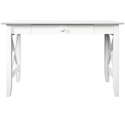 Sleek Solid Hardwood Writing Desk with Charging Drawer in Satin White