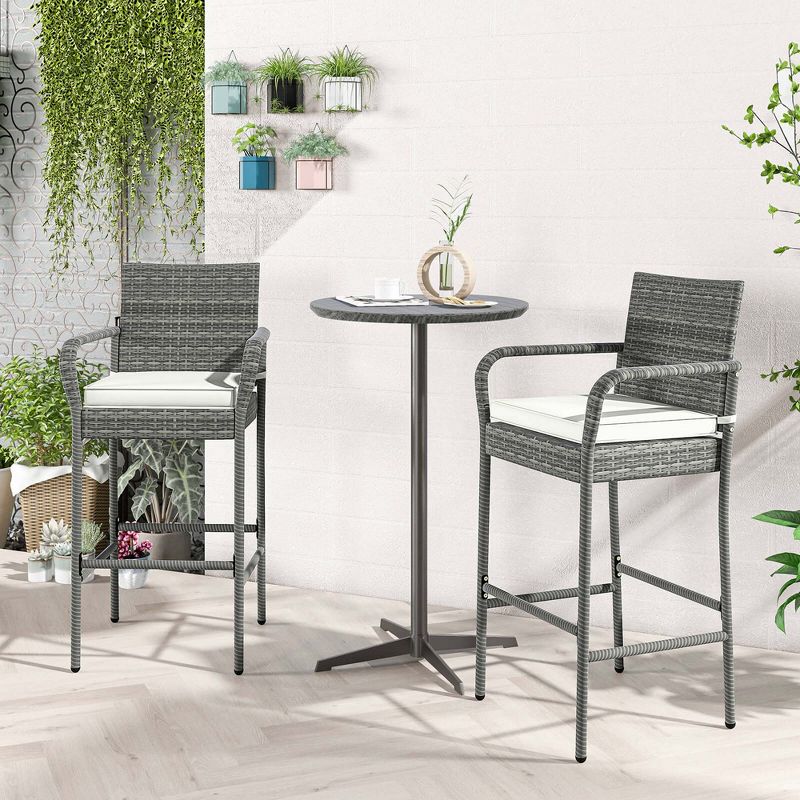 Costway 2/4 PCS Patio PE Wicker Bar Chairs Counter Height Barstools With Armrests &Cushions, 4 of 10
