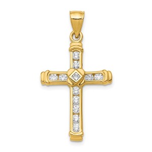 Black Bow Jewelry 14k Yellow Gold & CZ Cross Pendant, 18 x 35mm - 1 of 4