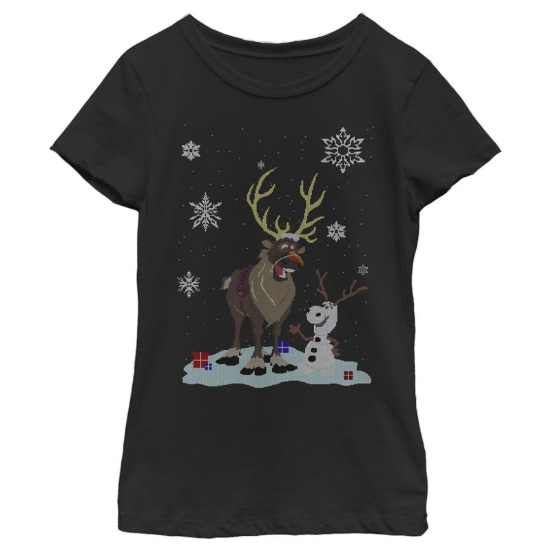 Girl's Frozen Christmas Sweater Friends T-Shirt, 1 of 4