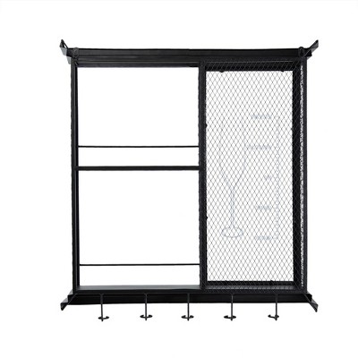 Vynxaria Black Floating Wine Racks, 26x5.1x28.3" Wall-Mounted Bar Shelf with Glass Holder