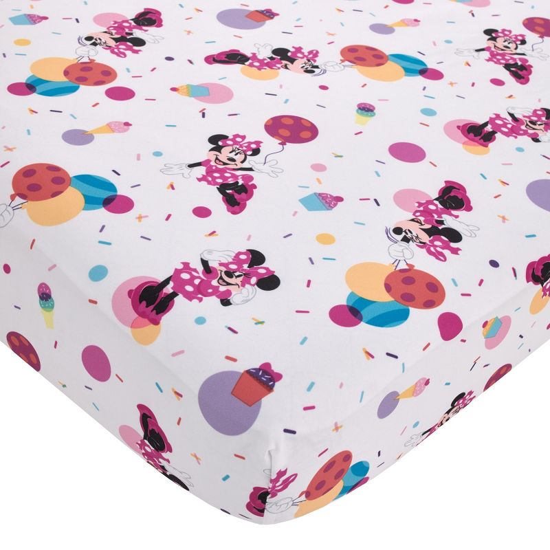 Disney Minnie Mouse Let's Party Pink, Lavender, and White 2 Piece Toddler Sheet Set - Fitted Bottom Sheet and Reversible Pillowcase, 2 of 7