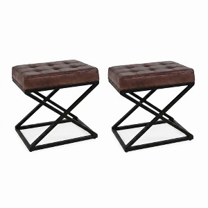 Jofran Global Archive Distressed Genuine Leather Ottoman Stool - 2