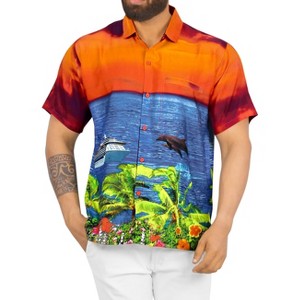 LA LEELA Men's Hawaiian Shirts Short Sleeve Button Down Shirt Mens Hawaii Shirts Boho Vacation Casual Summer Beach Shirts for Men Funny - 1 of 4