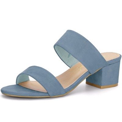 Allegra K Women's Back to College Faux Suede Dual Straps Block Heel Slide Sandals