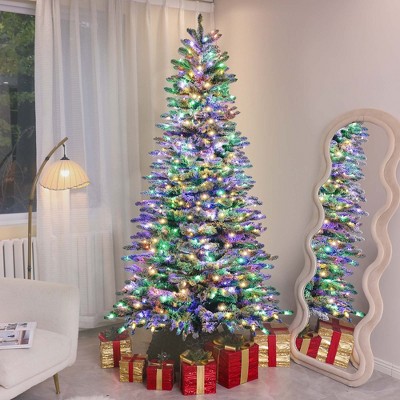 FURNIinspire Artificial Trees Tall Pine Snow Flocked Artificial Christmas Tree For Home Christmas Decorations, Holiday Vibe, Green, 51.2"*51.2"*88.6"