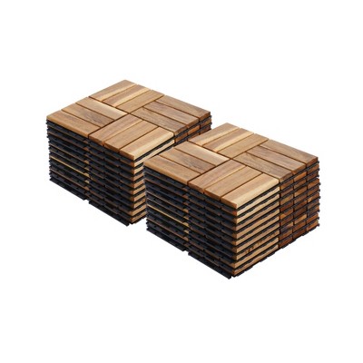 GlasFlength Carpet Tiles 20 Pack 12" Acacia Wood Interlocking Deck Tiles Checker Outdoor Flooring for Patio Balcony Poolside, Beige, 12"*12"*0.75"
