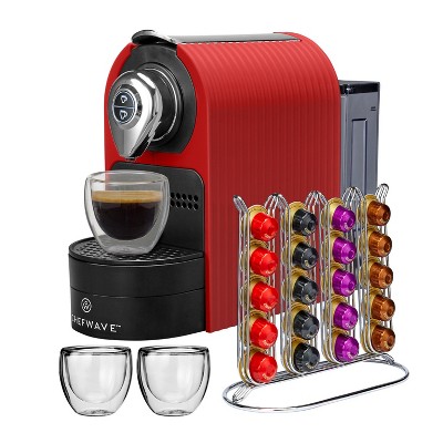 ChefWave Espresso Machine for Nespresso Compatible Capsule, Holder, Cups (Red)