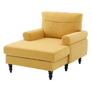Gulches Modern Minimalist Chenille Chaise Lounge Recliner Solid Wood Legs Side Storage Pockets Machine Washable Wide Seat For Living Room Yellow - 1 of 4