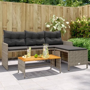 vidaXL Patio Sofa with Table and Cushions L-Shaped Gray Poly Rattan - 1 of 4