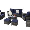 7 Piece Outdoor Wicker Patio Furniture Set,Rattan Garden Sofa Set with Loveseat,Ottomans and Table,Modular Outdoor Couch with Cushions-Coolbibila - 2 of 4