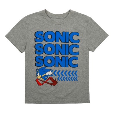 Sonic The Hedgehog Running Under Repeat Name Text Crew Neck Short Sleeve Boy's T-shirt
