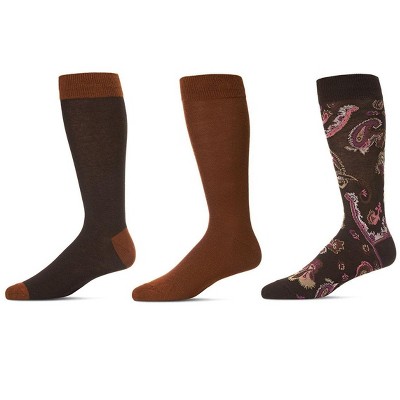 Memoi Paisley Men's Crew Socks 3-Pack Brown Heather 10-13