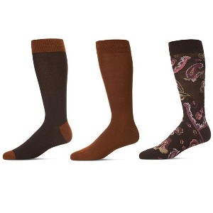 Memoi Paisley Men's Crew Socks 3-Pack Brown Heather 10-13 - 1 of 4