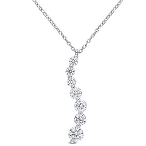 EVERLY JEWELRY | Sterling Silver 1 1/2ct DEW Created White Moissanite Journey Pendant with Chain, 18 inc - 1 of 4