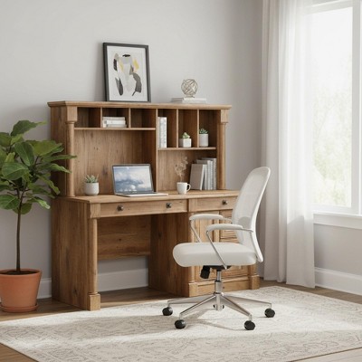 Homy Casa Large Writing Desk with Hutch, Storage Drawers & Shelves, Home Office Workstation, Brown