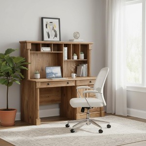 Homy Casa Large Writing Desk with Hutch, Storage Drawers & Shelves, Home Office Workstation, Brown - 1 of 4