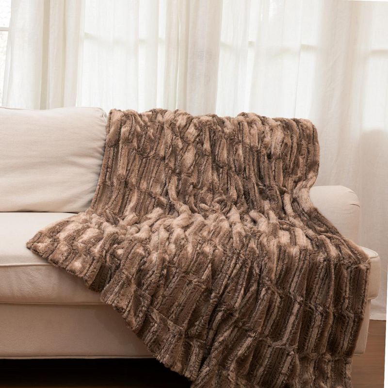 Cheer Collection Luxuriously Soft Faux Fur Throw Blanket - Marble Chocolate, 1 of 8