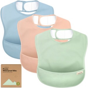 KeaBabies 3pk Presto Baby Bibs Waterproof with Food Catcher, Lightweight Toddler Bibs for Eating - 1 of 4