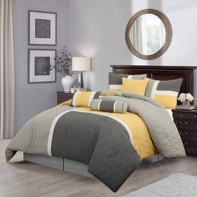 California King Yellow and Grey Geometric Comforter Set