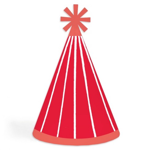 Cone Shaped Birthday Party Hat with Stripes and Ribbons Stock