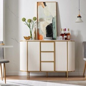 SinCiDo Sideboard Buffet Servers with 2 Doors & 3 Drawers, 54″W Luxury Fluted Kitchen Storage Cabinet with Faux Marble Tabletop - 1 of 4